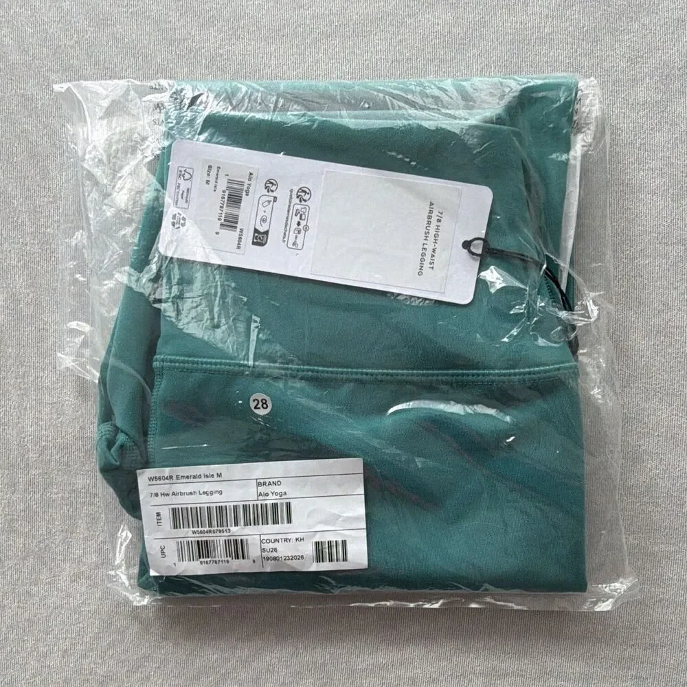 ALO YOGA 7/8 High-Waist Airbrush Legging Emerald Isle Green Size M Medium NWT